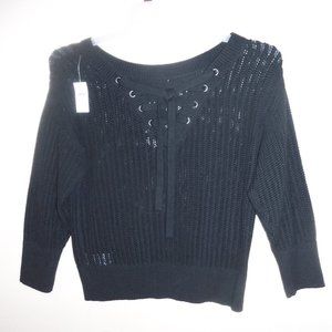 NWT Gap For Good Black Cotton Open Knit Lace Up Tie Back Sweater Womens XS